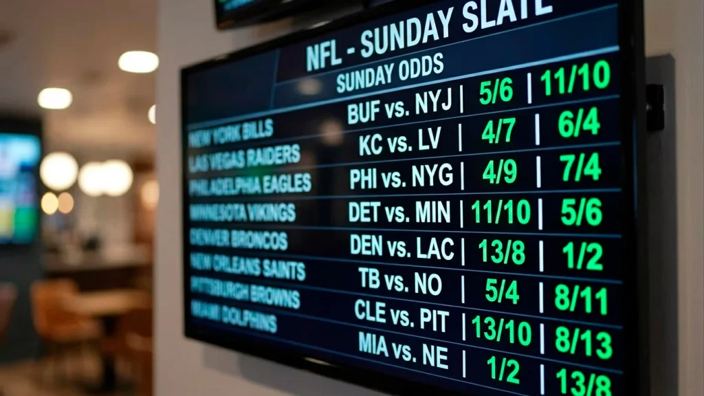 NFL moneyline odds displayed in fractional format for UK punters comparing favourite and underdog prices