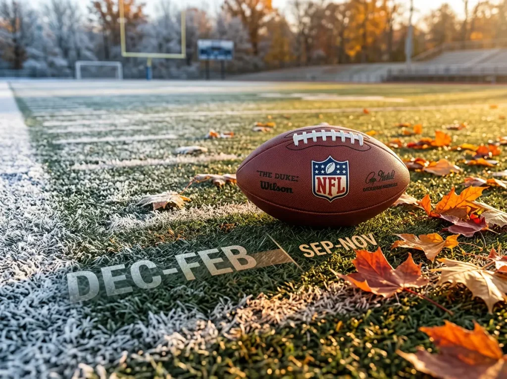 NFL season timeline from pre-season through regular season playoffs and Super Bowl with betting windows